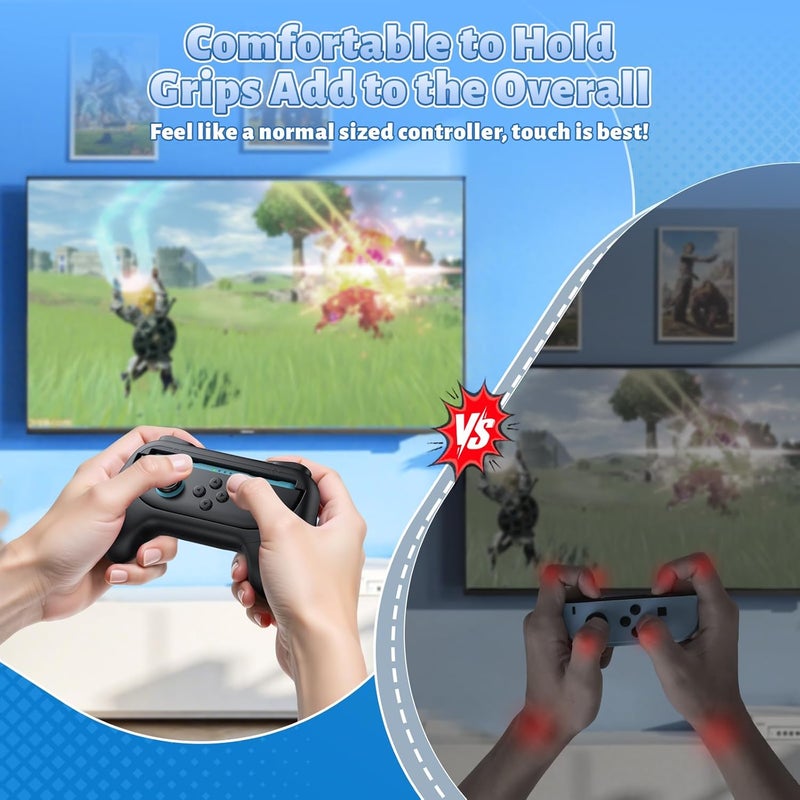 FASTSNAIL [Switch 1/2 Compatible] Grips for Nintendo Switch 2(2025)/1&OLED for Joy-Con 2, Wear-Resistant & Anti-Slip Controller Grips Handle Kit, Switch 2 Joypad Holder Accessories (Black,Black) - Image 5